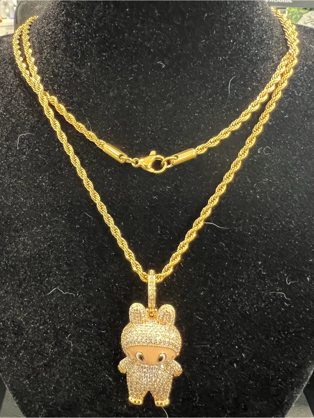 Gold-Tone Labubu Pendant Rope Chain Necklace - Gold